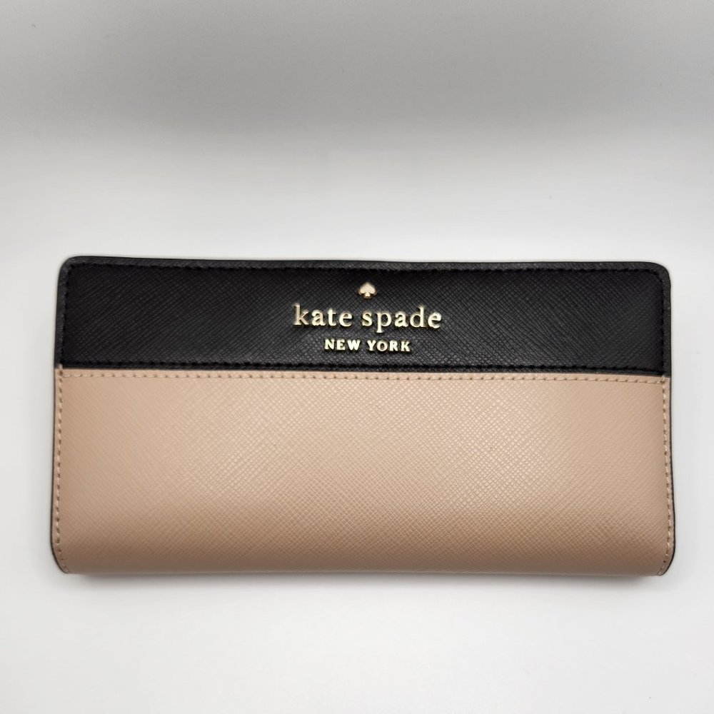 Kate Spade Slim Billfold Wallet - Saffiano Leather - Beige and Black - NWT